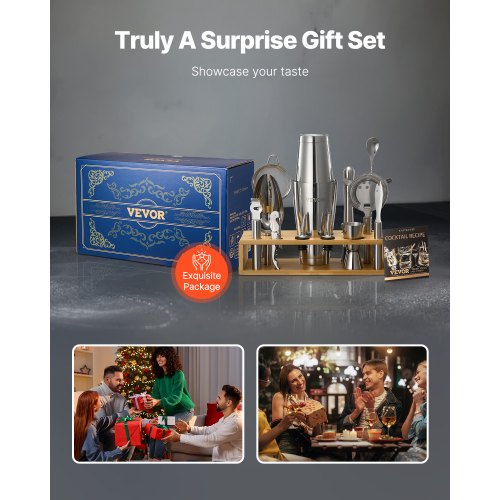 Cocktail Shaker Set 13Piece Stainless Steel Bar Tools with Bamboo Stand