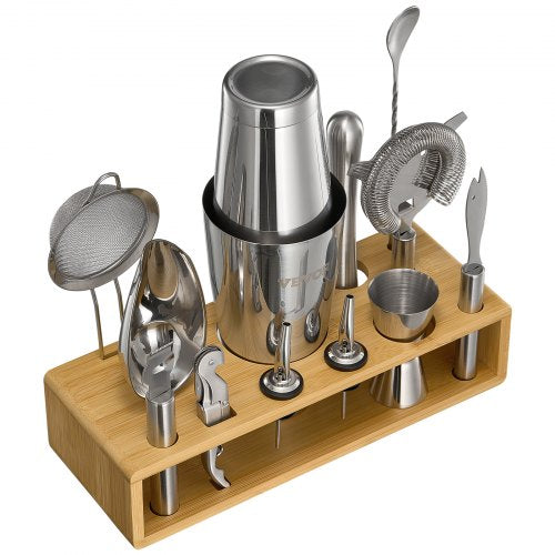 Cocktail Shaker Set 13Piece Stainless Steel Bar Tools with Bamboo Stand