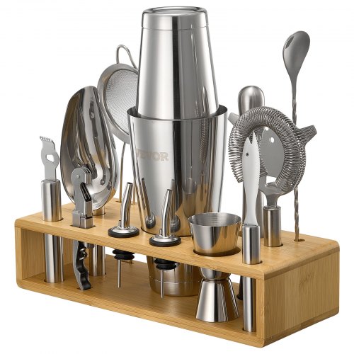 Cocktail Shaker Set 13Piece Stainless Steel Bar Tools with Bamboo Stand