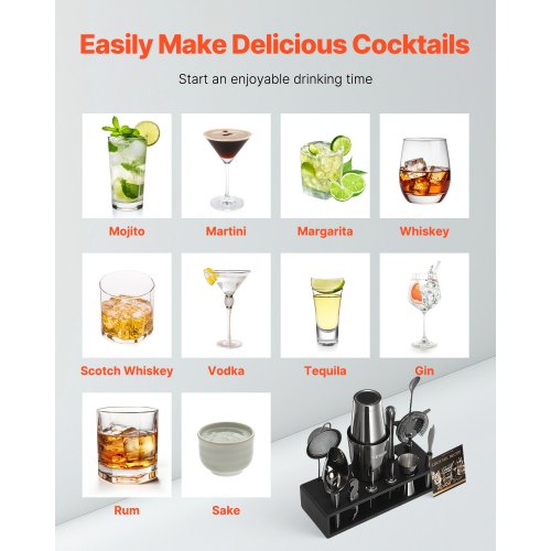 Cocktail Shaker Set 13Piece Stainless Steel Bar Tools with Bamboo Stand