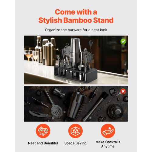 Cocktail Shaker Set 13Piece Stainless Steel Bar Tools with Bamboo Stand