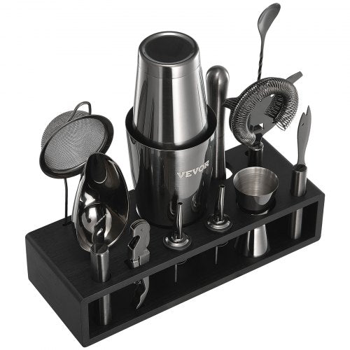 Cocktail Shaker Set 13Piece Stainless Steel Bar Tools with Bamboo Stand