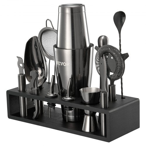 Cocktail Shaker Set 13Piece Stainless Steel Bar Tools with Bamboo Stand