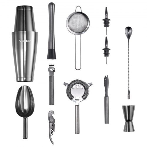 Cocktail Shaker Set 13Piece Stainless Steel Bar Tools with Bamboo Stand