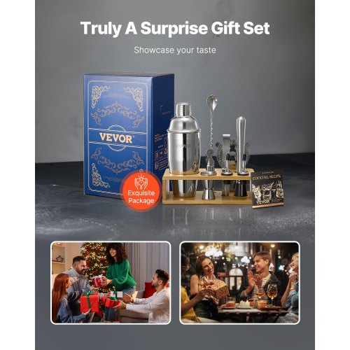 Cocktail Shaker Set 10Piece Stainless Steel Bar Tools with Bamboo Stand