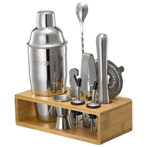 Cocktail Shaker Set 10Piece Stainless Steel Bar Tools with Bamboo Stand