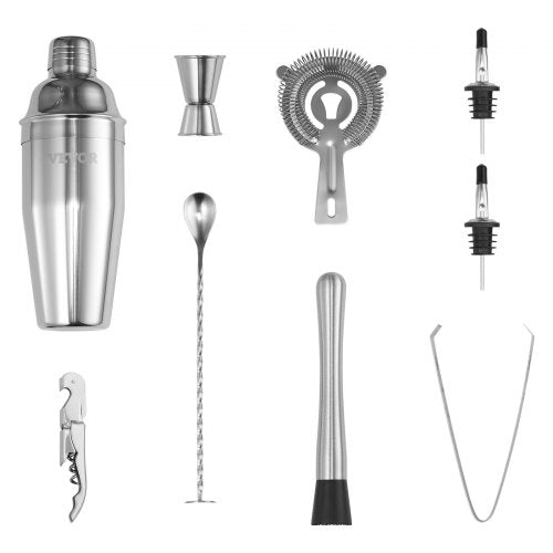 Cocktail Shaker Set 10Piece Stainless Steel Bar Tools with Bamboo Stand
