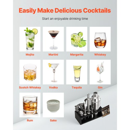 Cocktail Shaker Set 13Piece Stainless Steel Bar Tools with Bamboo Stand