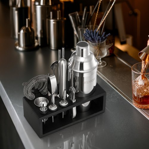 Cocktail Shaker Set 13Piece Stainless Steel Bar Tools with Bamboo Stand