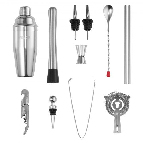 Cocktail Shaker Set 13Piece Stainless Steel Bar Tools with Bamboo Stand