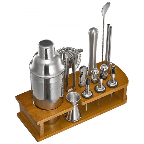 Cocktail Shaker Set 18Piece Stainless Steel Bar Tools with Bamboo Stand
