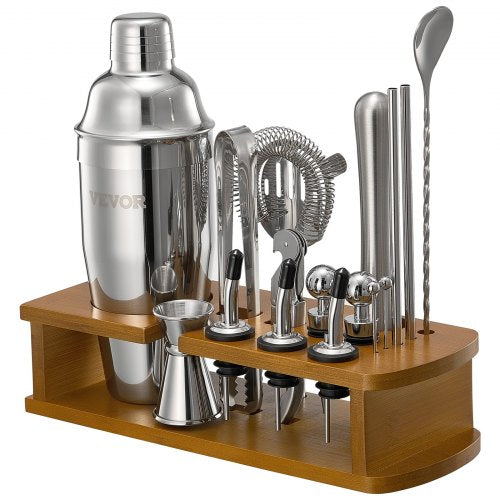 Cocktail Shaker Set 18Piece Stainless Steel Bar Tools with Bamboo Stand