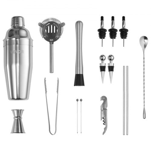 Cocktail Shaker Set 18Piece Stainless Steel Bar Tools with Bamboo Stand