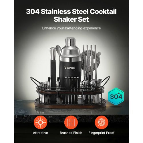 Cocktail Shaker Set 23Piece Stainless Steel Bar Tools with Bamboo Stand