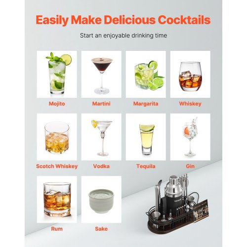 Cocktail Shaker Set 23Piece Stainless Steel Bar Tools with Bamboo Stand