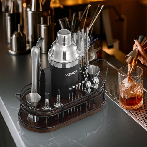 Cocktail Shaker Set 23Piece Stainless Steel Bar Tools with Bamboo Stand