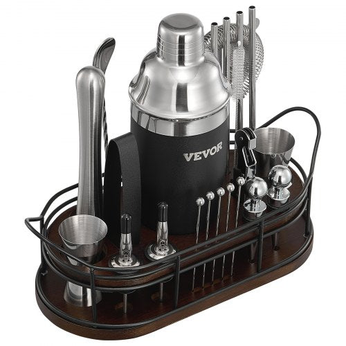 Cocktail Shaker Set 23Piece Stainless Steel Bar Tools with Bamboo Stand