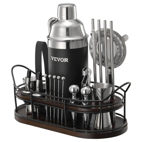 Cocktail Shaker Set 23Piece Stainless Steel Bar Tools with Bamboo Stand