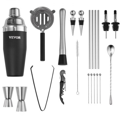 Cocktail Shaker Set 23Piece Stainless Steel Bar Tools with Bamboo Stand