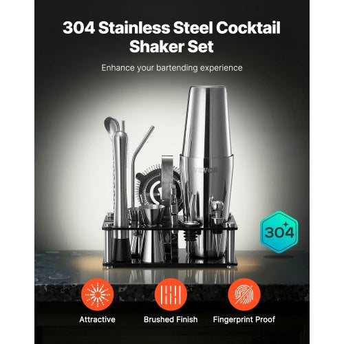 Cocktail Shaker Set 14Piece Stainless Steel Bar Tools with Acrylic Stand