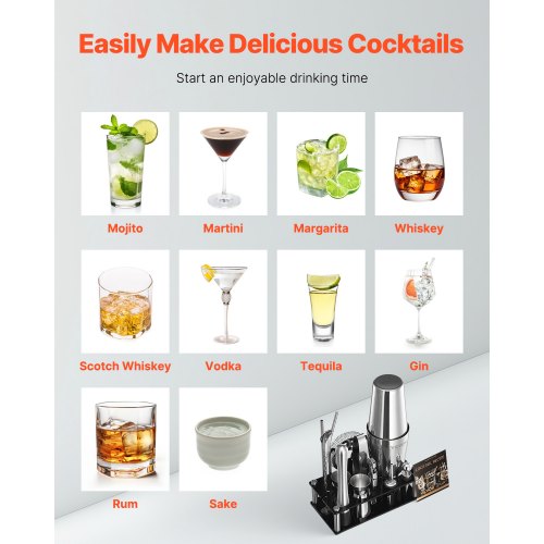 Cocktail Shaker Set 14Piece Stainless Steel Bar Tools with Acrylic Stand