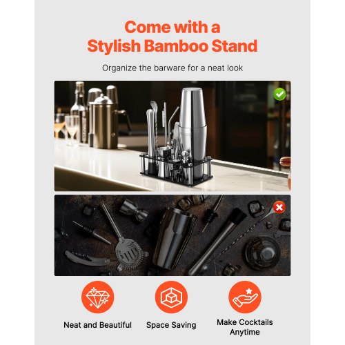 Cocktail Shaker Set 14Piece Stainless Steel Bar Tools with Acrylic Stand