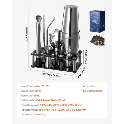 Cocktail Shaker Set 14Piece Stainless Steel Bar Tools with Acrylic Stand