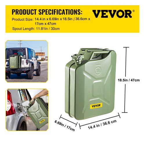 Jerry Fuel Can 5.3 Gallon 20 L Portable Jerry Gas Can with Flexible Spout