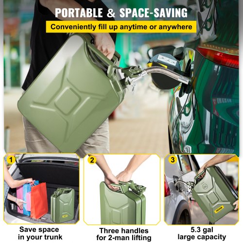 Jerry Fuel Can 5.3 Gallon 20 L Portable Jerry Gas Can with Flexible Spout