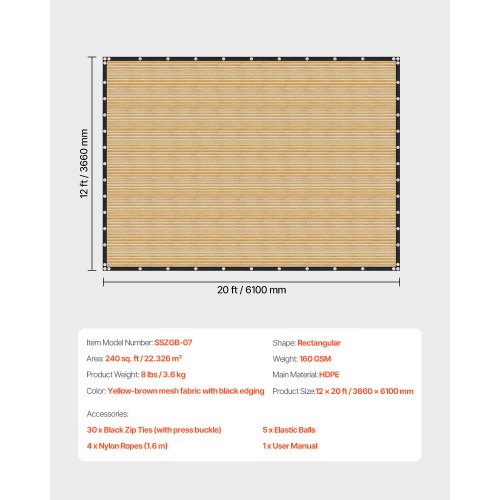 90 Sun Shade Cloth 12 x 20 ft Pergola Shade Cover with Stainless Steel