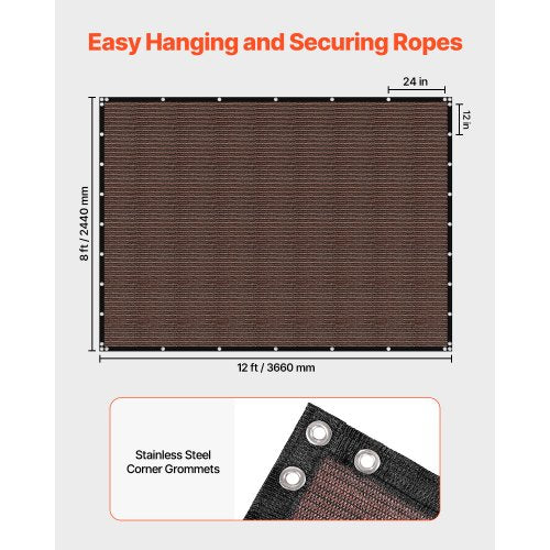 90 Sun Shade Cloth 8 x 12 ft Pergola Shade Cover with Stainless Steel