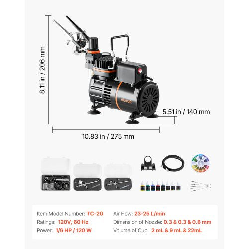 Airbrush Kit 16 HP Air Brush Kit with Air Compressor 3 DualAction
