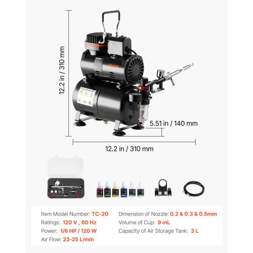 Airbrush Kit 16 HP Air Brush Kit with Air Compressor and Tank 1 1