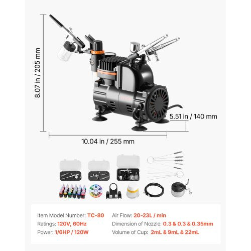 Airbrush Kit 16 HP Air Brush Kit with Air Compressor 3 DualAction 1