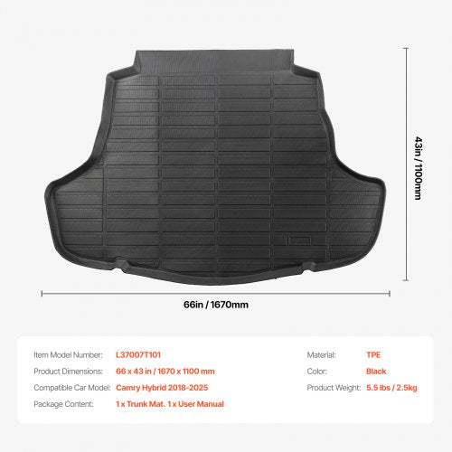 Cargo Mat Compatible with Toyota Camry Hybrid 20182025 Precise Fit