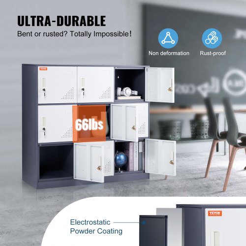 Metal Locker for Employees 9 Doors Storage Cabinet with Card Slot Gray