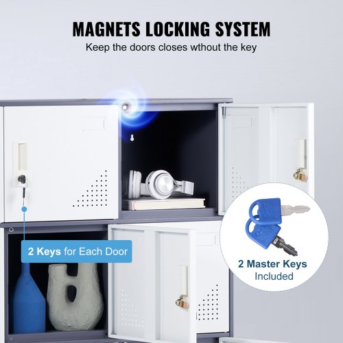 Metal Locker for Employees 9 Doors Storage Cabinet with Card Slot Gray