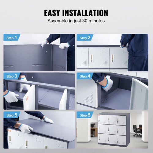 Metal Locker for Employees 9 Doors Storage Cabinet with Card Slot Gray