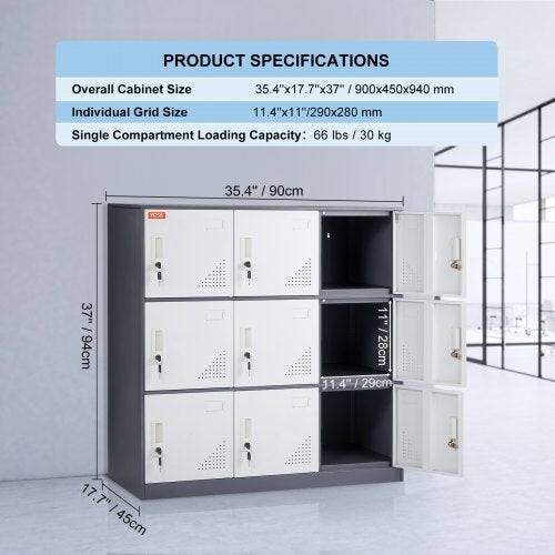 Metal Locker for Employees 9 Doors Storage Cabinet with Card Slot Gray