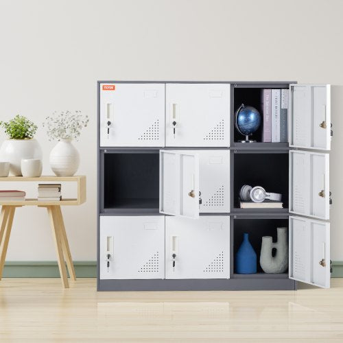 Metal Locker for Employees 9 Doors Storage Cabinet with Card Slot Gray