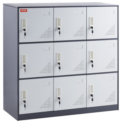 Metal Locker for Employees 9 Doors Storage Cabinet with Card Slot Gray