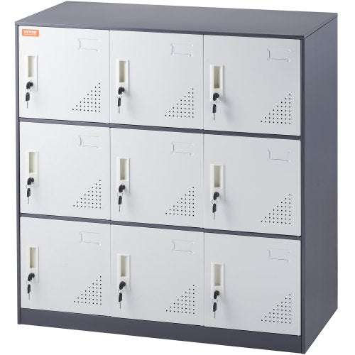 Metal Locker for Employees 9 Doors Storage Cabinet with Card Slot Gray