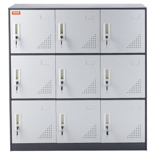 Metal Locker for Employees 9 Doors Storage Cabinet with Card Slot Gray