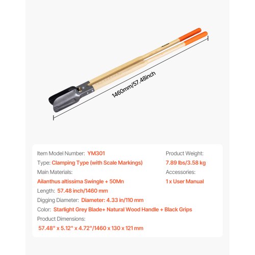 Post Hole Digger Heavy Duty Post Hole Digger with Wood Handle Manual Hole