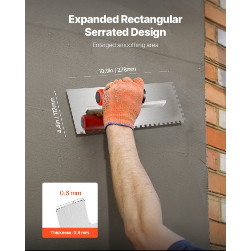 Tile Tools Stainless Steel Squared Notch Tile and Flooring Trowel 109 x