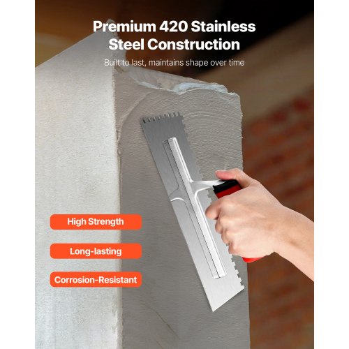Tile Tools Stainless Steel Squared Notch Tile and Flooring Trowel 109 x