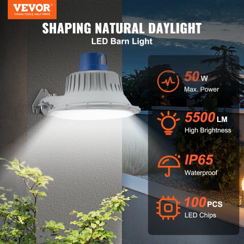 LED Barn Light 50W 5500LM Ultra Brightness 6000K Daylight Dusk to Dawn