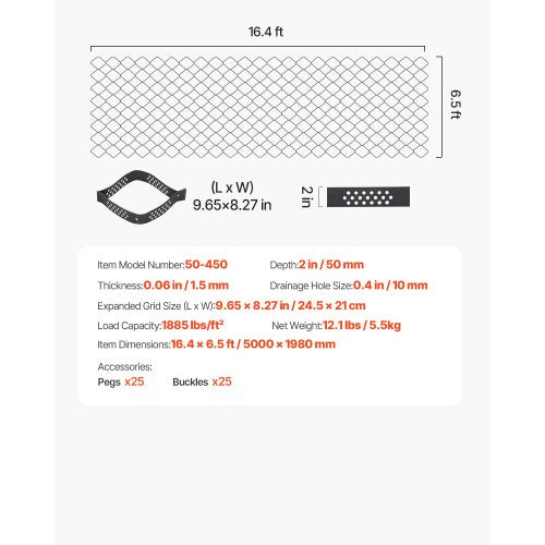 Gravel Grid 2 Inch Depth 164 x 6.5 FT 5000 x 1980 mm 1880 LBS Per Sq