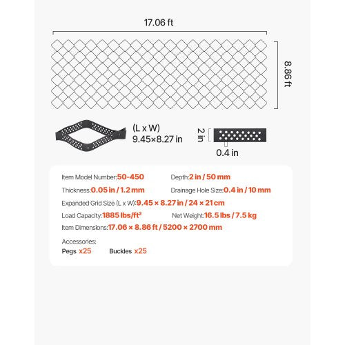 Gravel Grid 2 Inch Depth 1706 x 886 FT 5200 x 2700 mm 1880 LBS Per Sq