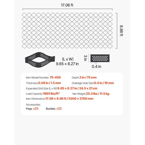Gravel Grid 3 Inch Depth 1706 x 886 FT 5200 x 2700 mm 1880 LBS Per Sq
